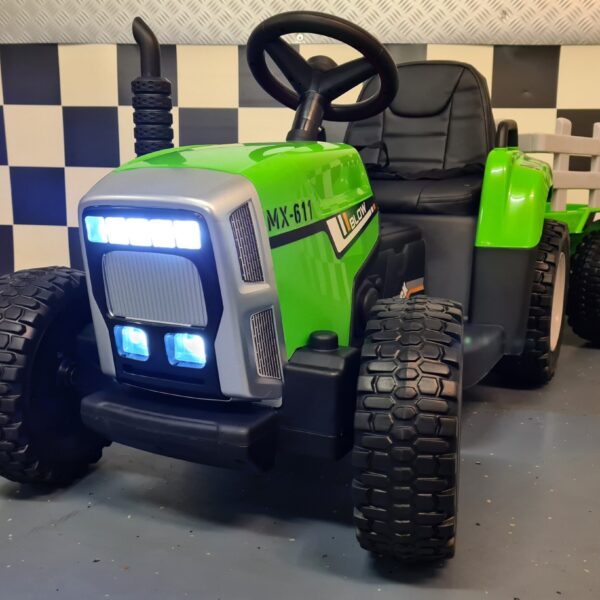 Children's battery tractor 12 volts with trailer and RC green